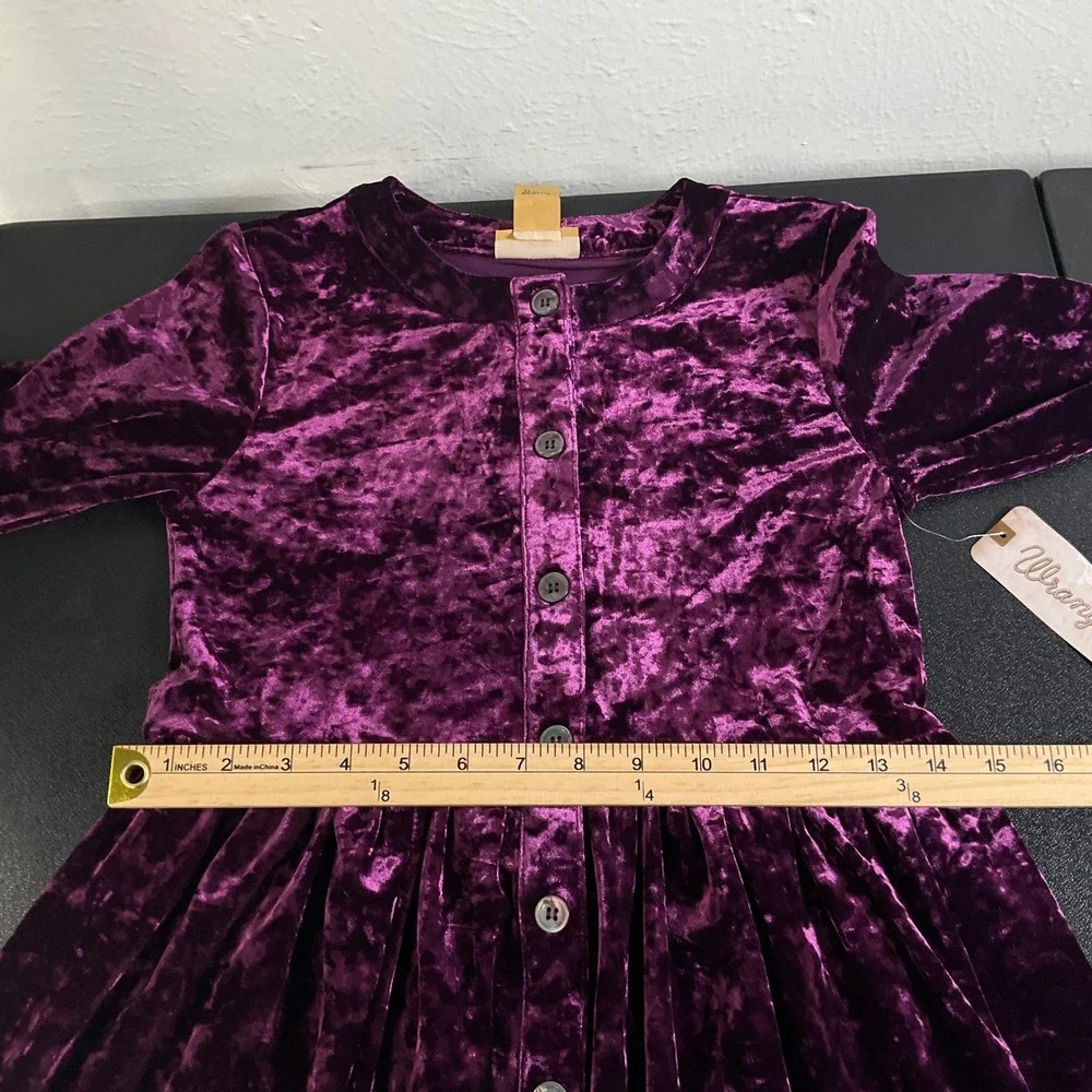 Wrangler Girls Purple Velvet Long‎ Sleeve Buttons Dress Sz L Cowgirl Western